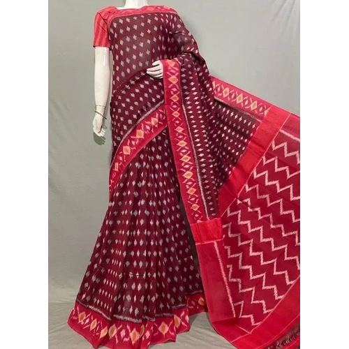 Red Casual Wear Digital Printed Linen Saree - Gender: Woman