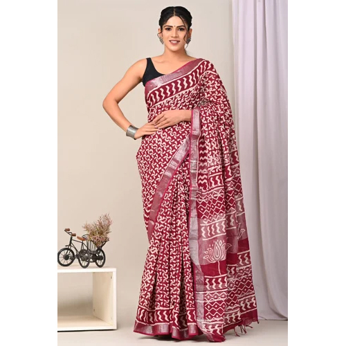 Party Wear Digital Printed Linen Saree