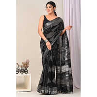 Black Digital Printed Linen Saree