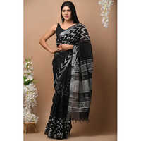 Black Printed Linen Saree