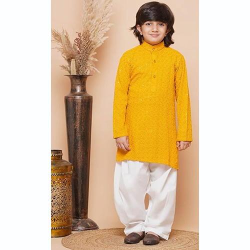 Kids Cotton Kurta Pajama Set - Color: Yellow