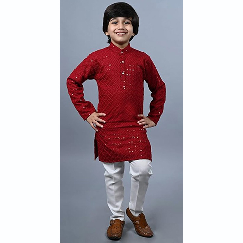 Kids Festive Kurta Pajama Set - Color: Red