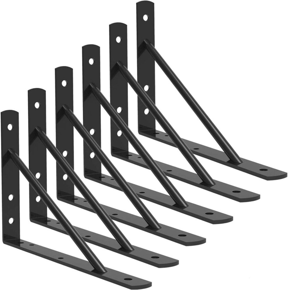 12 Inch Heavy Duty Metal Shelf Holders, Iron Floating Shelf Bracket Wall Mounted Shelves (6 Pack)