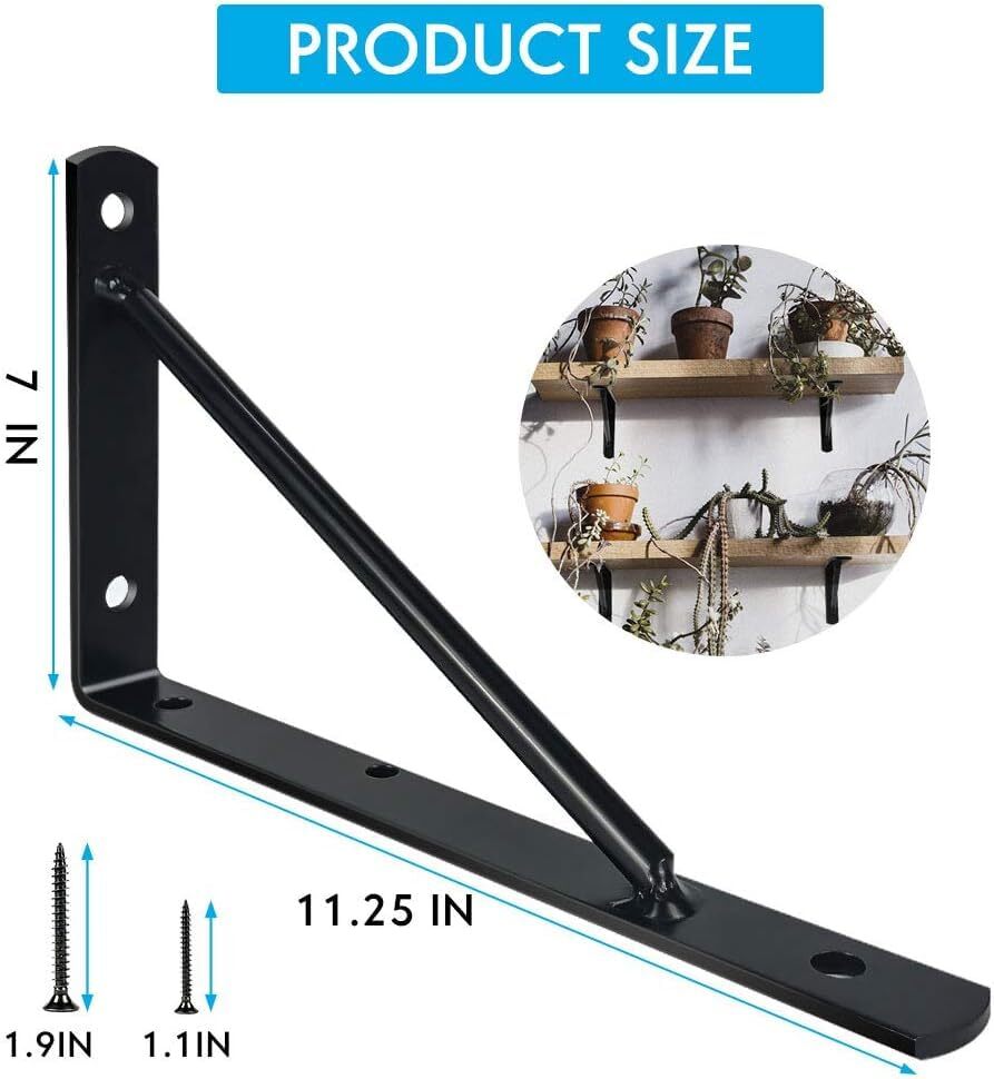 12 Inch Heavy Duty Metal Shelf Holders Iron Floating Shelf Bracket Wall Mounted Shelves (6 Pack)
