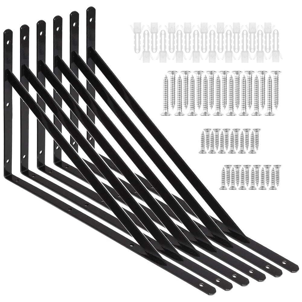 6 PCS Heavy Duty Shelf Brackets 16 Inch Triangle Shelving L Brackets