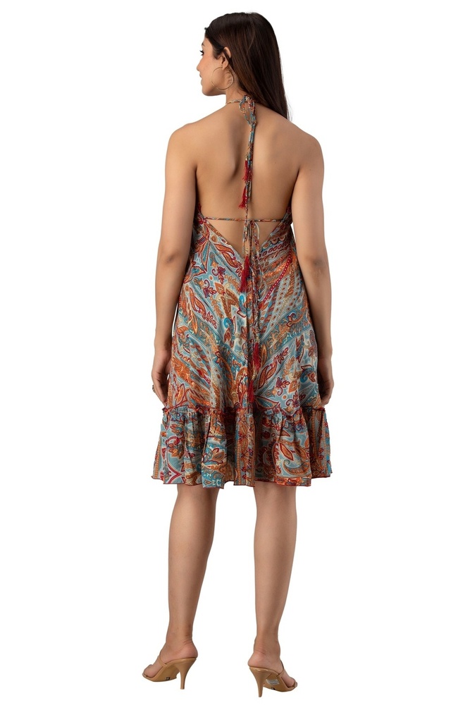 Crochet Strappy Maxi Dress - Rayon Staple Fabric, Light Beige, Customized Size | Anti-uv, Breathable, Quick Dry, Floral Print, Elastic Waist