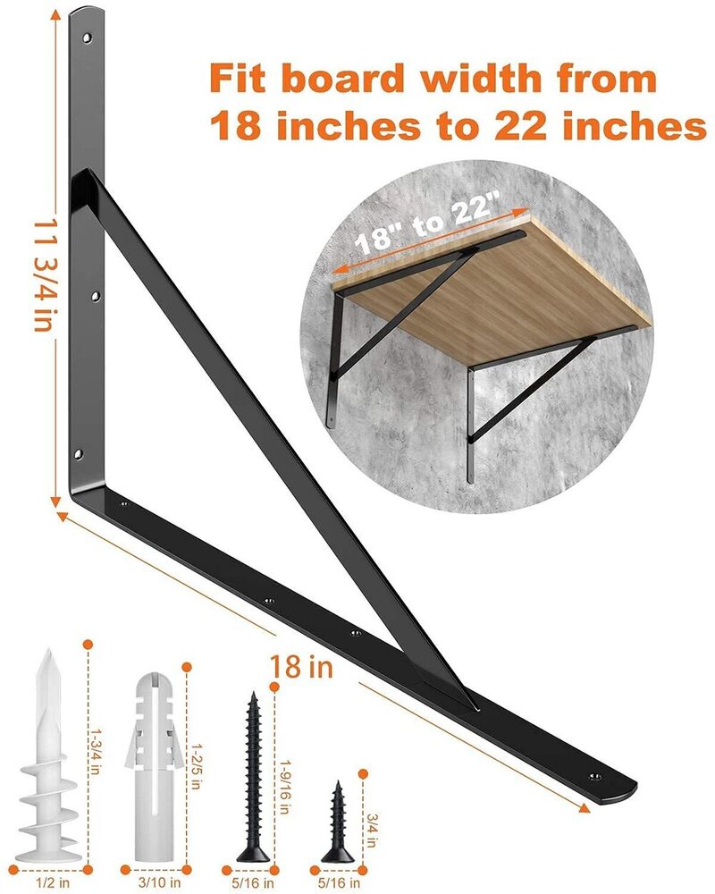 8-Pack Shelf Bracket 18 Inch for Floating Shelf, Heavy Duty Wall Mount L Bracket, 90 Degree Triangle Corner Bracket