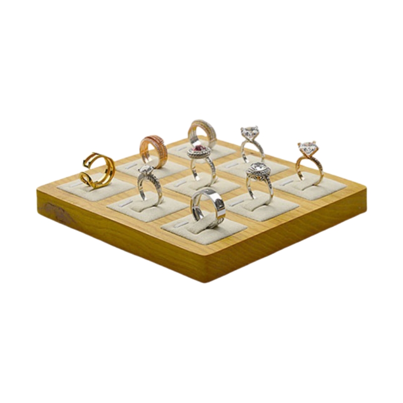 Tree Wood Ring Tray For 9 Rings With Varnished Finishing - Color: Beige