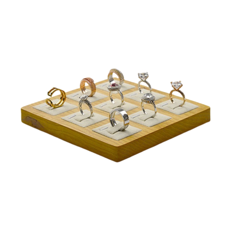 Tree wood ring tray for 9 rings with varnished finishing