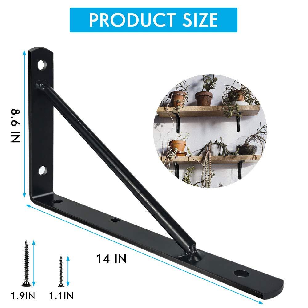 14 Inch Heavy Duty Metal Shelf Holders, Industrial Rustic Farmhouse Iron Floating Shelf Bracket 6 Pack