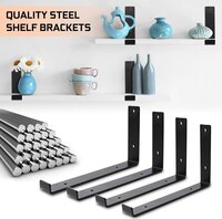 12 Inch 4 Pack Heavy Duty Black Wall L Shape Bracket&Support, Floating Hanging Iron Metal Shelves Bracket