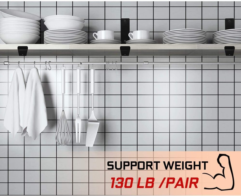12 Inch 4 Pack Heavy Duty Black Wall L Shape Bracket&Support, Floating Hanging Iron Metal Shelves Bracket