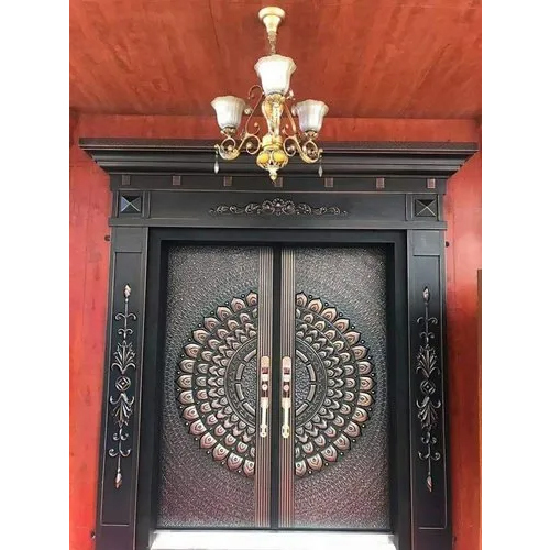 Paritosh Maharaja Door - Cast Iron, 2400x1800x100mm, Dark Brown | Standard Design, Stainless Steel Frame, Center Lock Handle, Entry Door