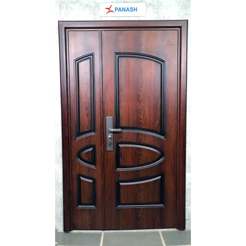 Wooden Finish Brown Entrance Steel Door - Design: Standard