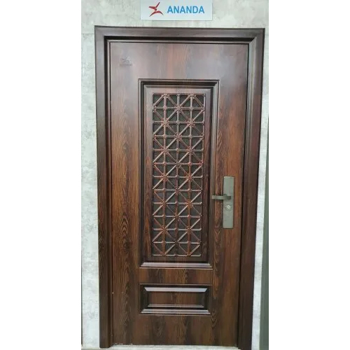 Wooden Finish Steel Safety Door - Color: Brown