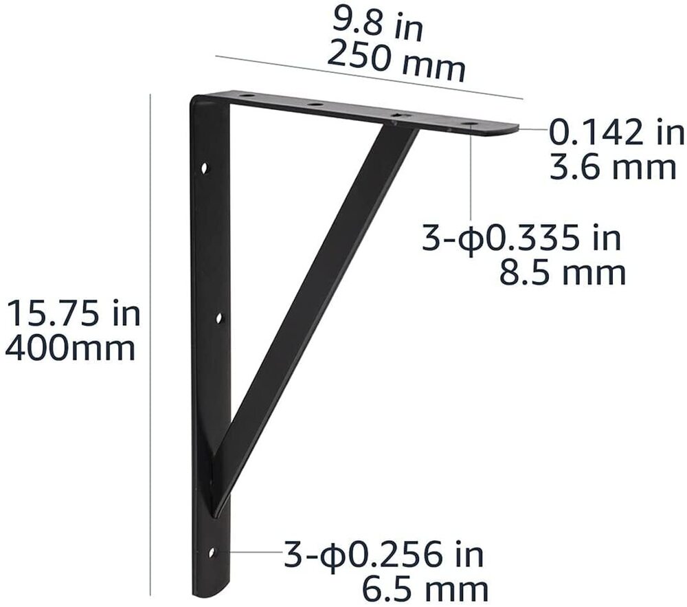 Shelf Bracket - 20" X 13", Black, 10-pack - Color: Black