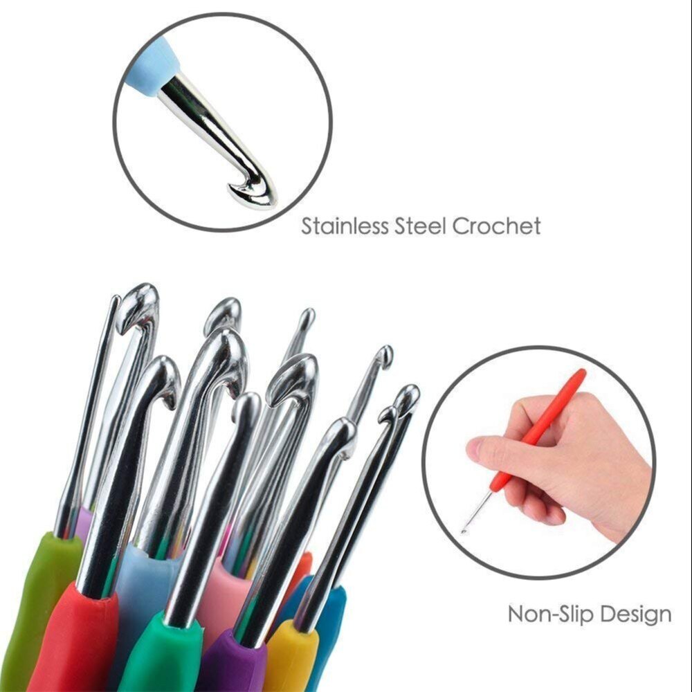 Crochet Hook Needle Set - 52pcs Ergonomic Soft Grip Hook Set 0.6mm-6mm | Includes Scissors, Tapes, Needles, And Silicone Caps For Crafting