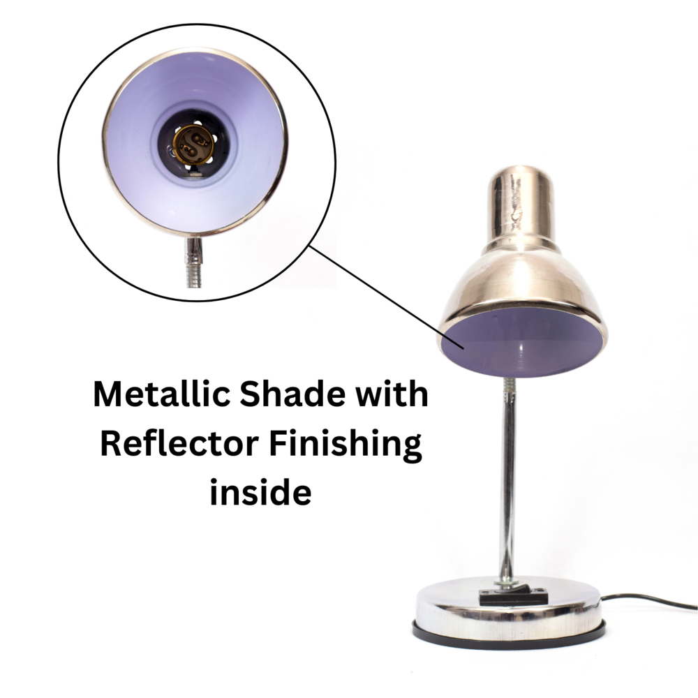 Chrome Body Reading Lamp - Mild Steel Construction , Sleek Silver Color , Adjustable Neck For Targeted Illumination