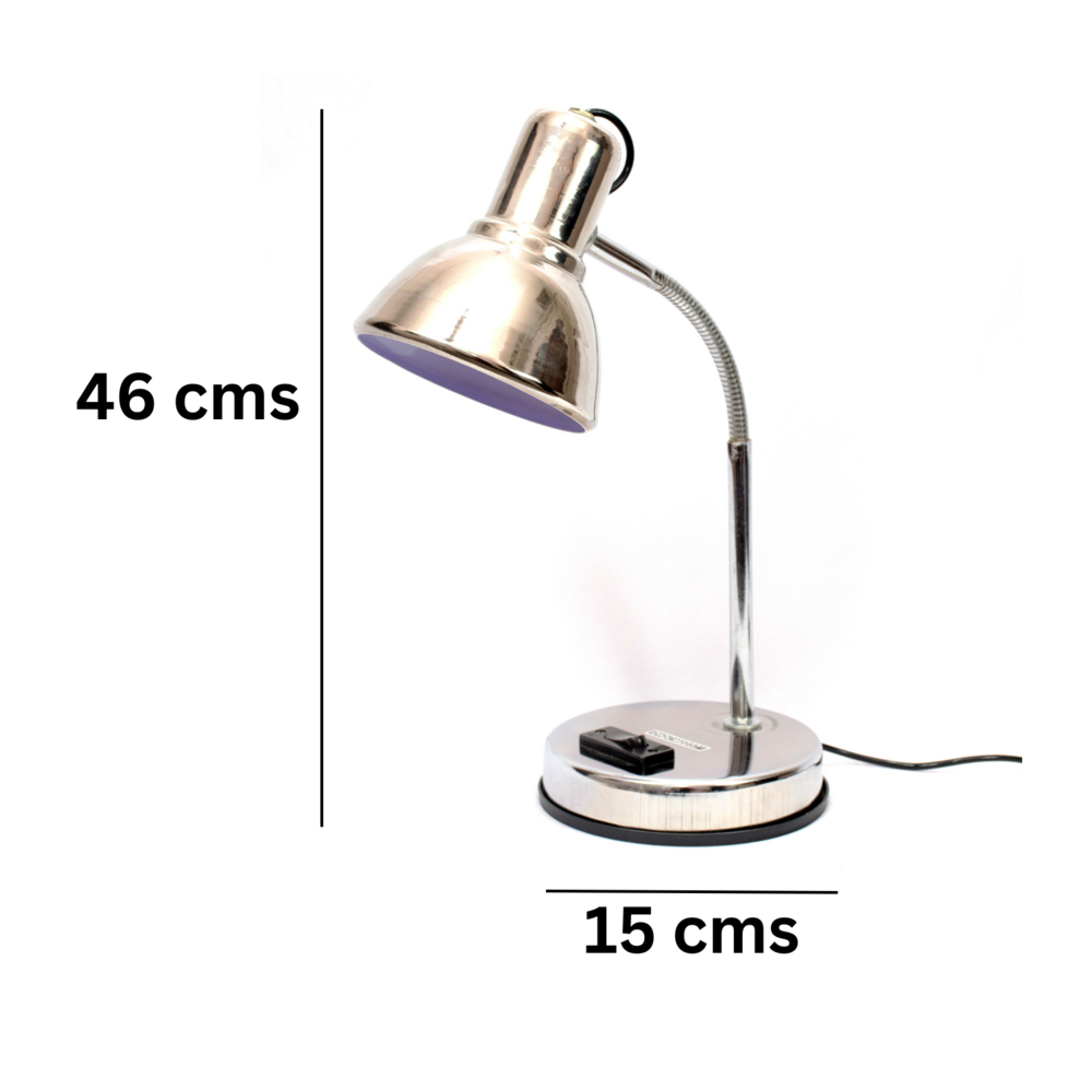 Chrome Body Reading Lamp - Mild Steel Construction , Sleek Silver Color , Adjustable Neck For Targeted Illumination