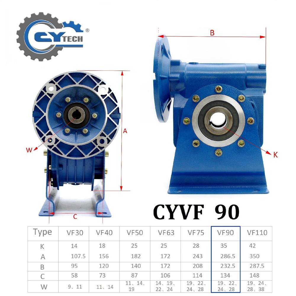 CHENYUE Worm Gear Reducer NMVF 90 Input19/22/24/28mm Output 35mm Speed Ratio from 5:1 to 100:1 for Speed Reduction