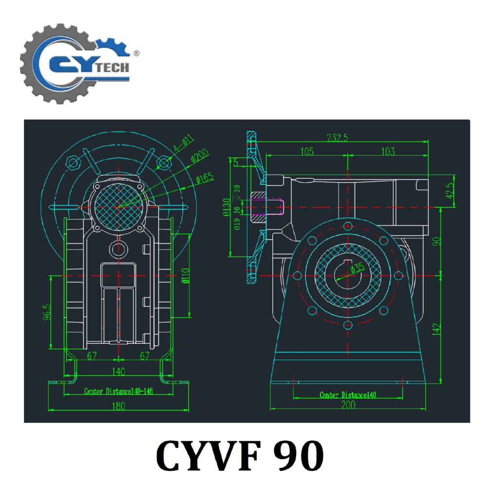 CHENYUE Worm Gear Reducer NMVF 90 Input19/22/24/28mm Output 35mm Speed Ratio from 5:1 to 100:1 for Speed Reduction