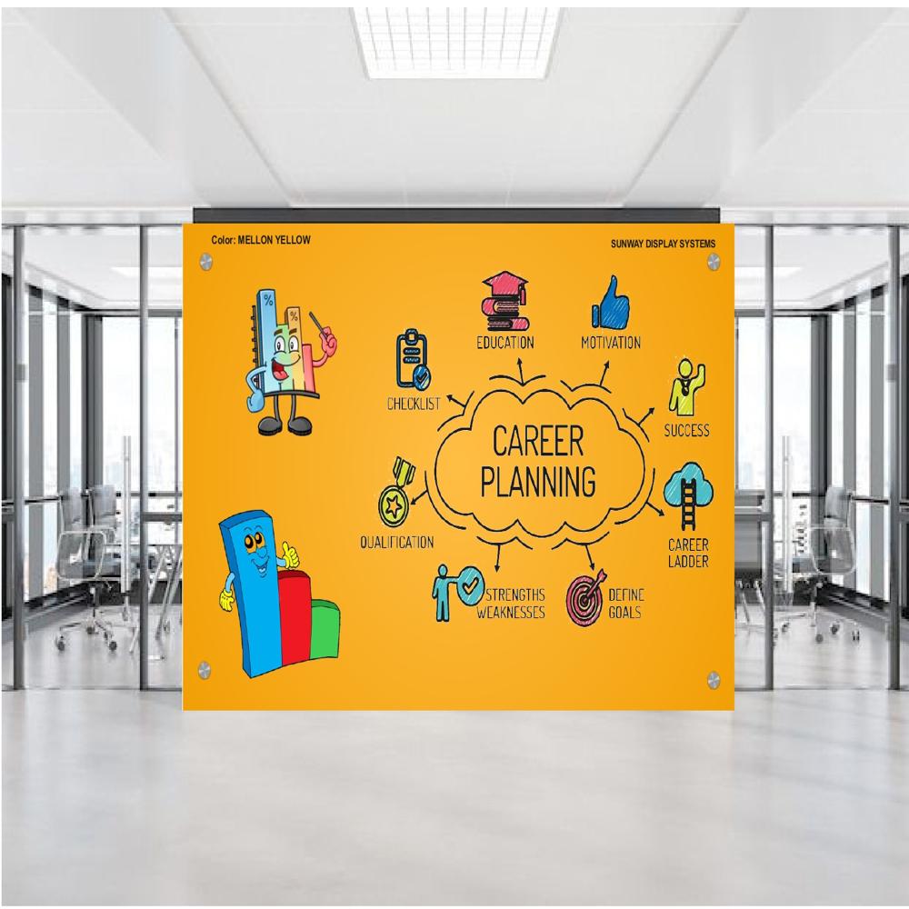 MAGNETIC GLASS WRITING BOARD MELLON YELLOW - Tempered Glass, Customizable Size, Clear Surface | Stain-Resistant, Magnetic, Easy to Clean, Sleek Design