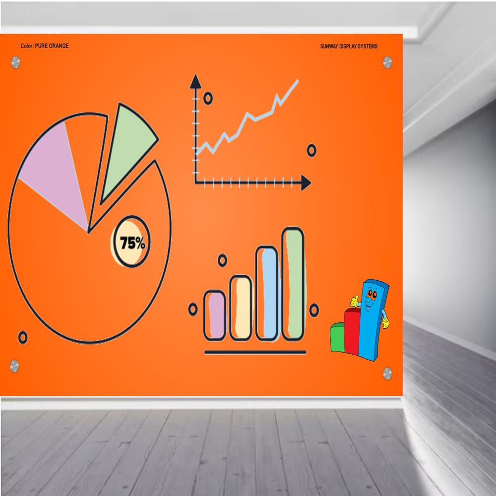 Magnetic Glass Writing Board Pure Orange - Tempered Glass, 48x36 Inches, Clear Surface | Smooth, Stain-resistant, Magnetic, Easy To Clean, Stylish Design