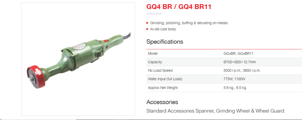Ralli Wolf Straight Grinder (Gq4 Br11) - Application: Grinding