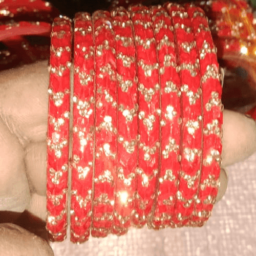 Red Glass Stone Work Bangle - Color: Different Available