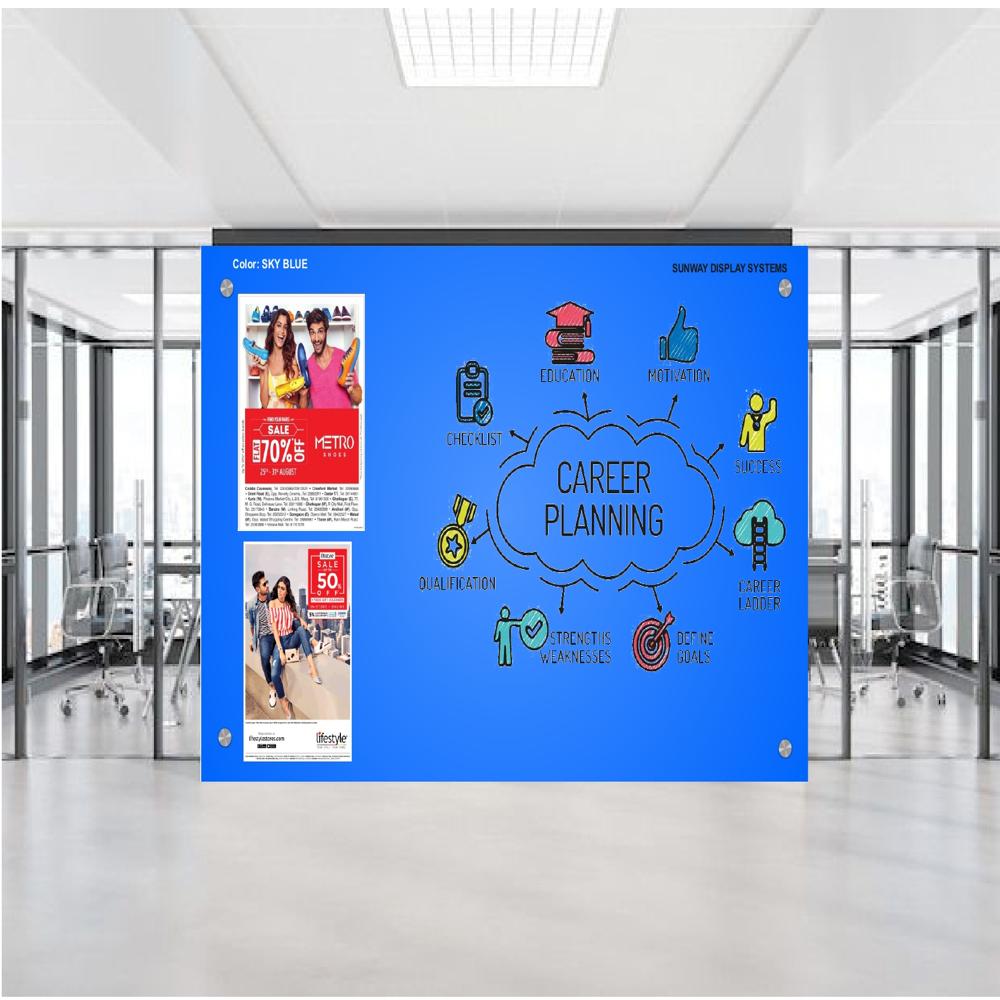 Magnetic Glass Writing Board Sky Blue - 4mm Tempered Glass, 1200x900mm, Sky Blue | Magnetic, Scratch Resistant, Frameless, Easy To Clean