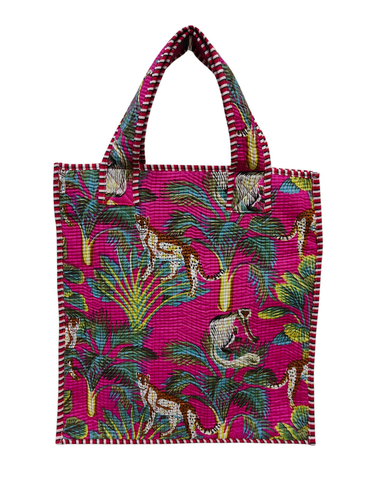 Cotton Quilted Tote Bags - 15x16 Inches | Multicolor, Printed Design, 2 Handles, Customizable