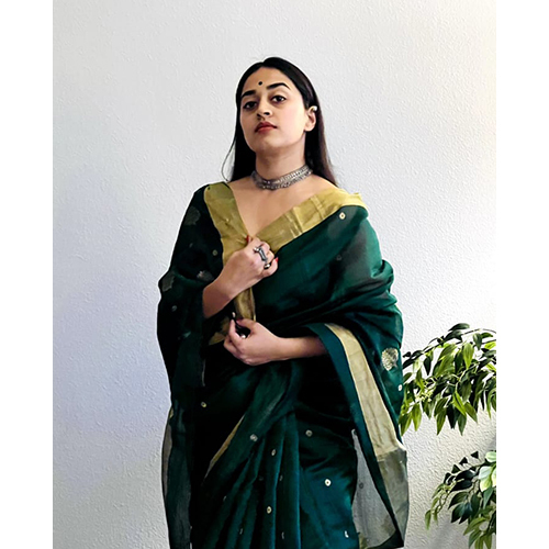 Chanderi Silk Cotton Saree - Color: Green