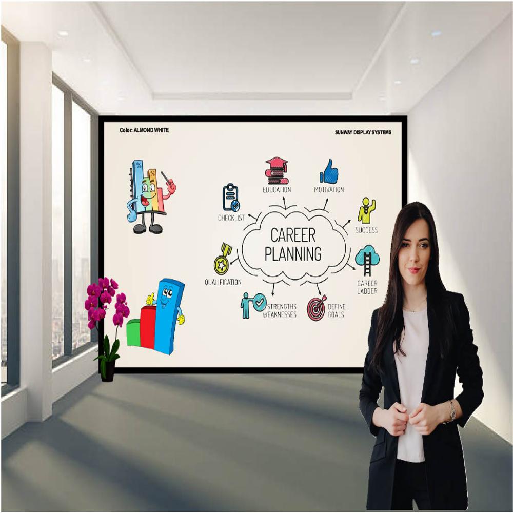 Magnetic Glass Writing Board - Tempered Glass,  Available In Multiple Sizes, Almond White With Black Frame | Magnetic Surface, Smooth Writing Experience, Elegant Design