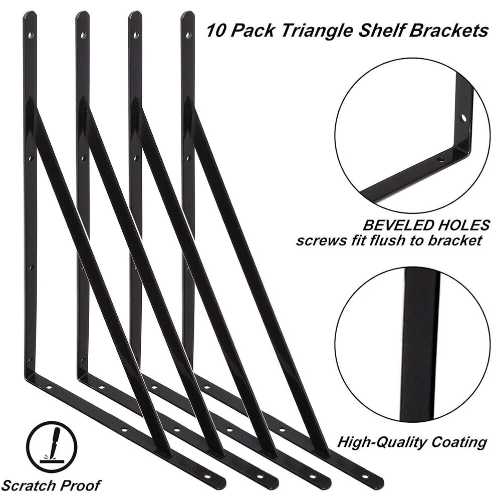 10 Pack 16 Inch Shelf Brackets Heavy Duty Right Angle Bracket Triangle Shelf Brackets Steel Floating Shelf Bracket