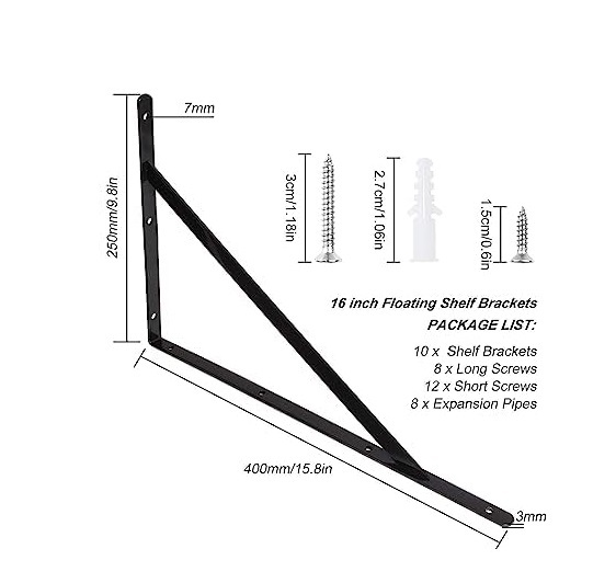 10 Pack 16 Inch Shelf Brackets Heavy Duty Right Angle Bracket Triangle Shelf Brackets Steel Floating Shelf Bracket