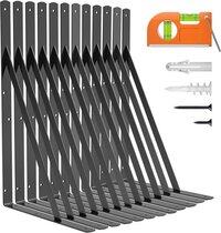 18 inch 12 pack Heavy Duty Shelf Bracket Fit Floating Shelves, 250 LBS Max Load, Black L Brackets with 90 Degree Triangle