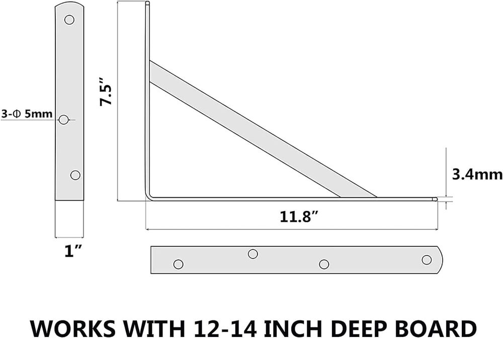 12 inch 4 pcs Heavy Duty Shelf Brackets, Large Wall Bracket for Floating Shelves, Black Powder-Coated