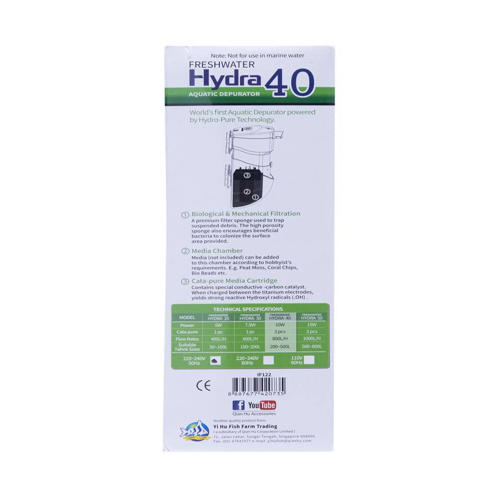Hydra Aquatic Depurator - Fiber Internal Filter | Black 40l/10w 800l/h Hydro-pure Technology Minimizes Water Change Detoxifies Harmful Toxins Reduces Fish Mortality Rate Odor Control