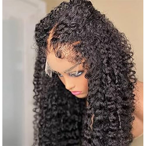 Remy Processed Deep Curly Front Lace Human Hair Wig - Color: Jet Black