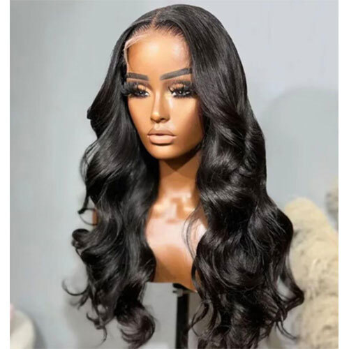 Remy Processed Bodywave Front Lace Human Hair Wig - Color: Jet Black