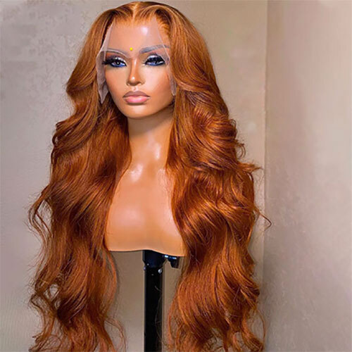 VIRGIN REMY LIGHT BROWN WAVY FRONT LACE HUMAN HAIR WIG