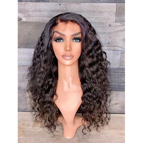 Virgin Natural Curly Full Lace Human Hair Wig - Color: Jet Black