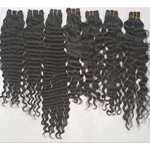 Virgin Remy Human Hair Natural Curly Wefted Extension - Color: Jet Black