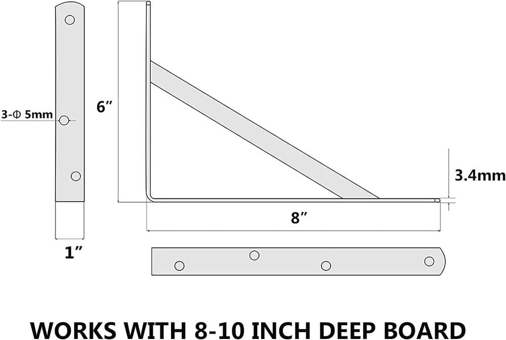 8 Inch 12 Pcs Heavy Duty Shelf Brackets Large Wall Bracket For Floating Shelves Black Powder-coated