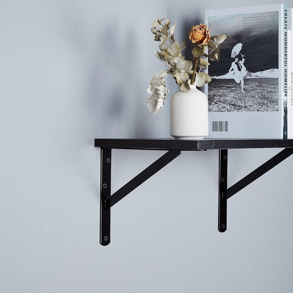 14 inch 4 pcs Heavy Duty Shelf Brackets, Large Wall Bracket for Floating Shelves, Black Powder-Coated