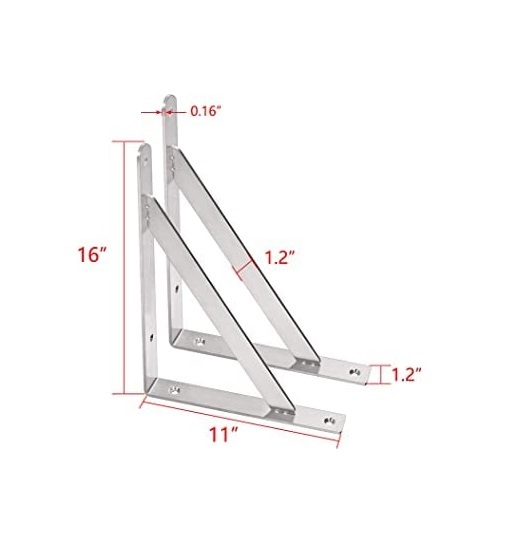 2Pack 16inch Triangle Bracket Shelf Bracket, Max Load 400 lb Heavy Duty Stainless Steel Right Angle Bracket