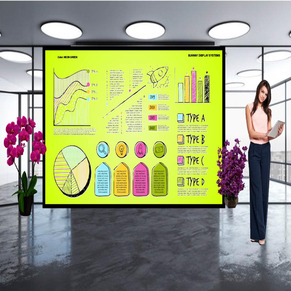 MAGNETIC GLASS WRITING BOARD NEON GREEN WITH BLACK FRAME