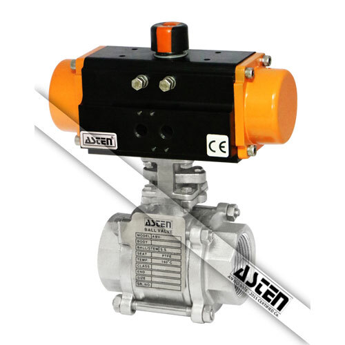 Asten Iso 5211 Pneumatic Actuator Operated 3 Pc. 2 Way Design Ball Valve Screwed Ends - Color: Yellow And Black