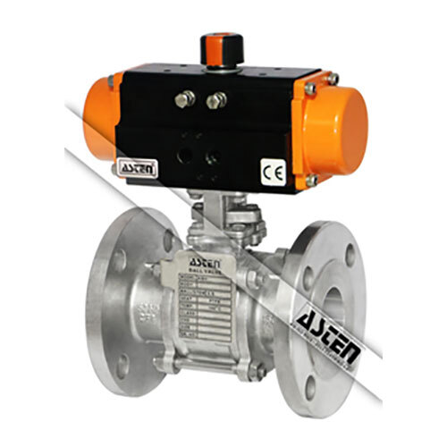 Asten Iso 5211 Pneumatic Actuator Operated 3 Pc. Design 2 Way Ball Valve Flanged End 150 - Color: Yellow And Black