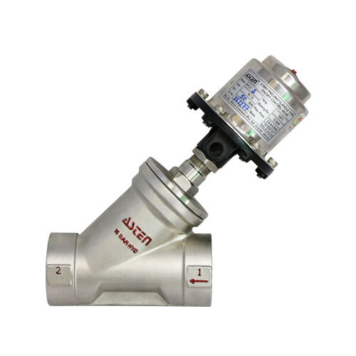 Asten Pneumatic Cylinder Operated Y Angle Type On-Off Control Valve Screwed End - Color: Silver